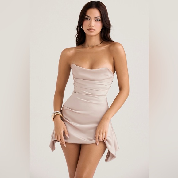 House of Cb Jasmine Strapless Satin Mini Dress in Oyster Champagne - Picture 15 of 15